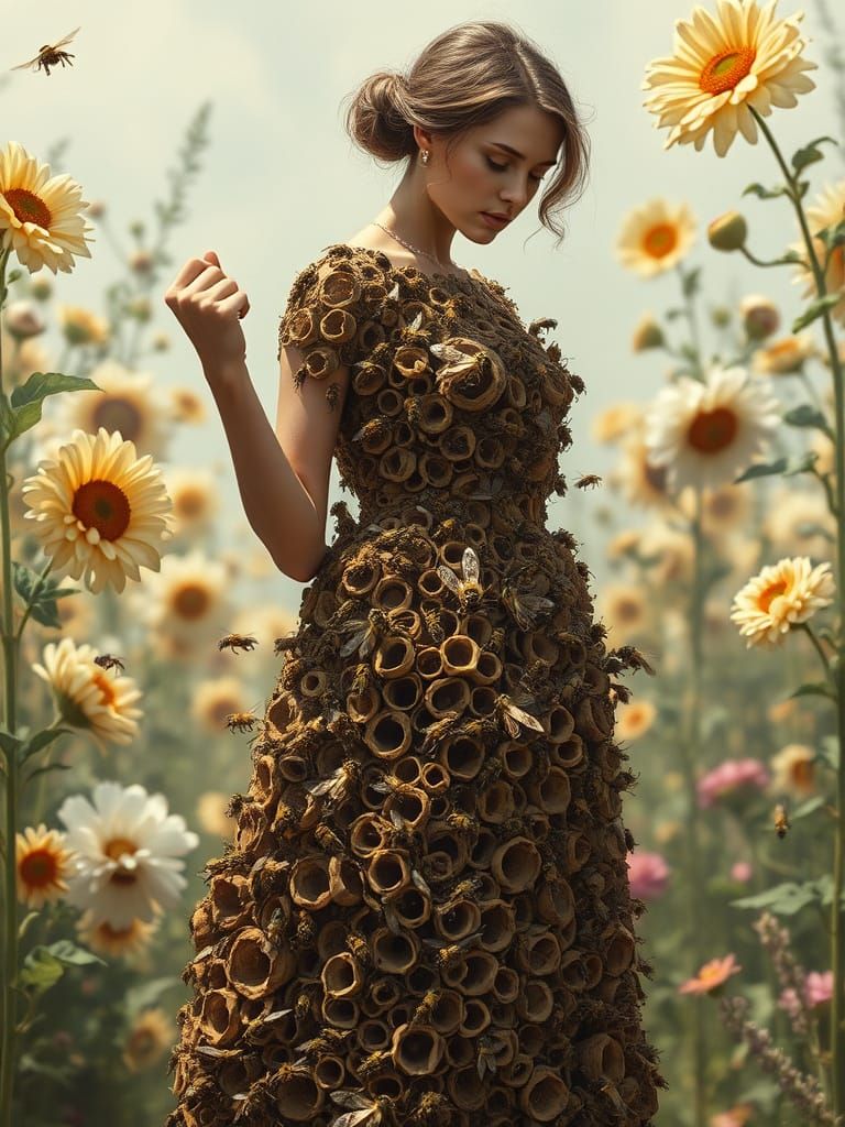 Pre-Raphaelite Empress and Her Solitary Bee Domain