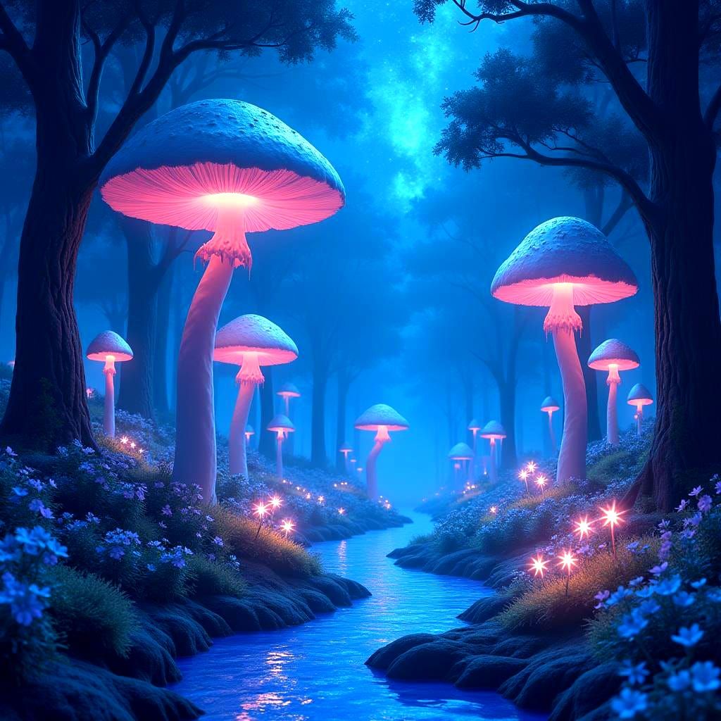 Mystical Anime Forest with Bioluminescent Plants