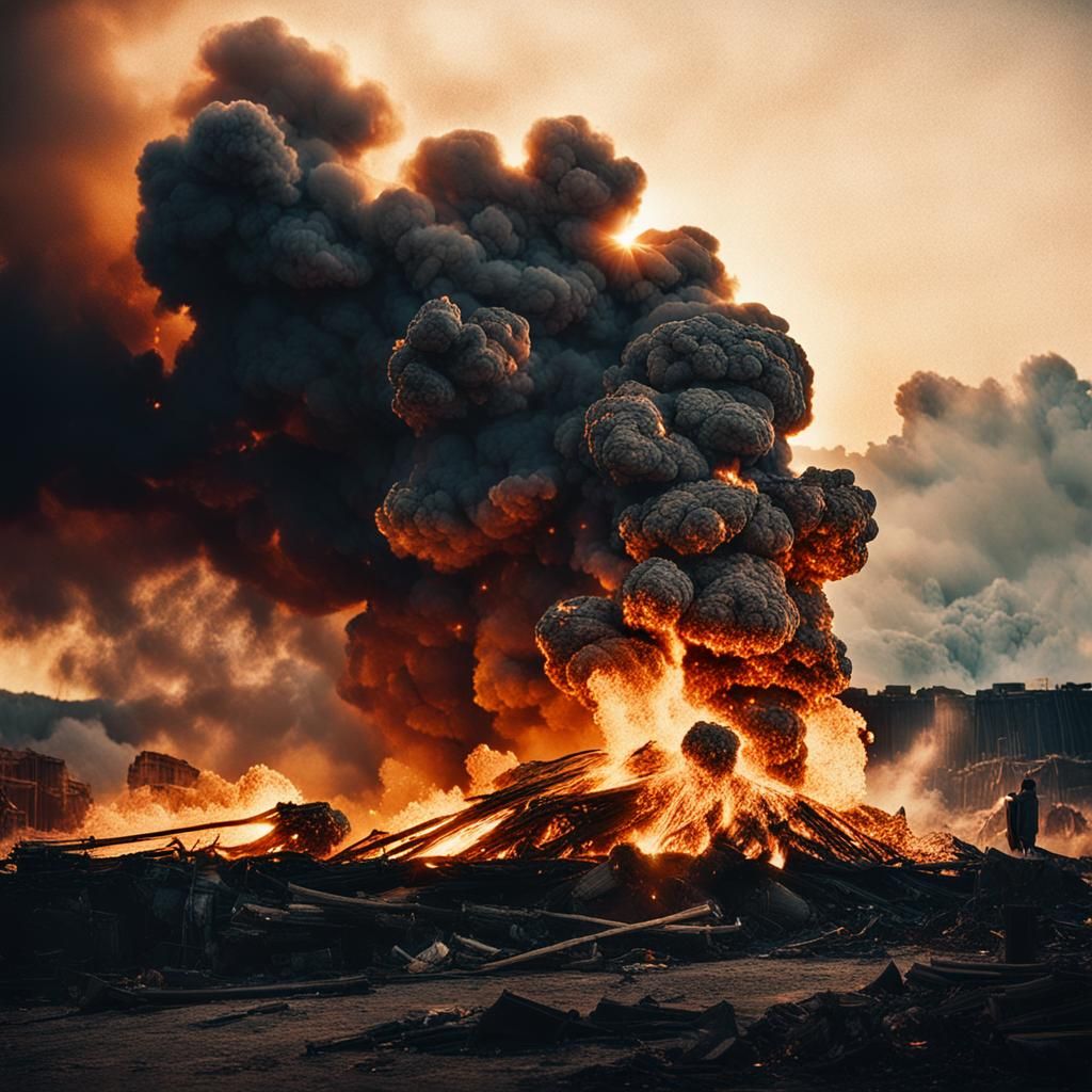 Surreal Cinematic Explosion in Golden Hour