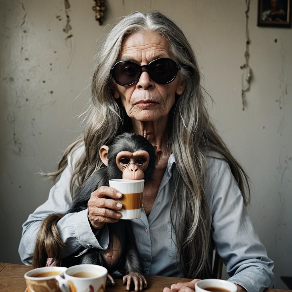 Fashionable Woman with Toy Monkey, Ambient Light Portrait