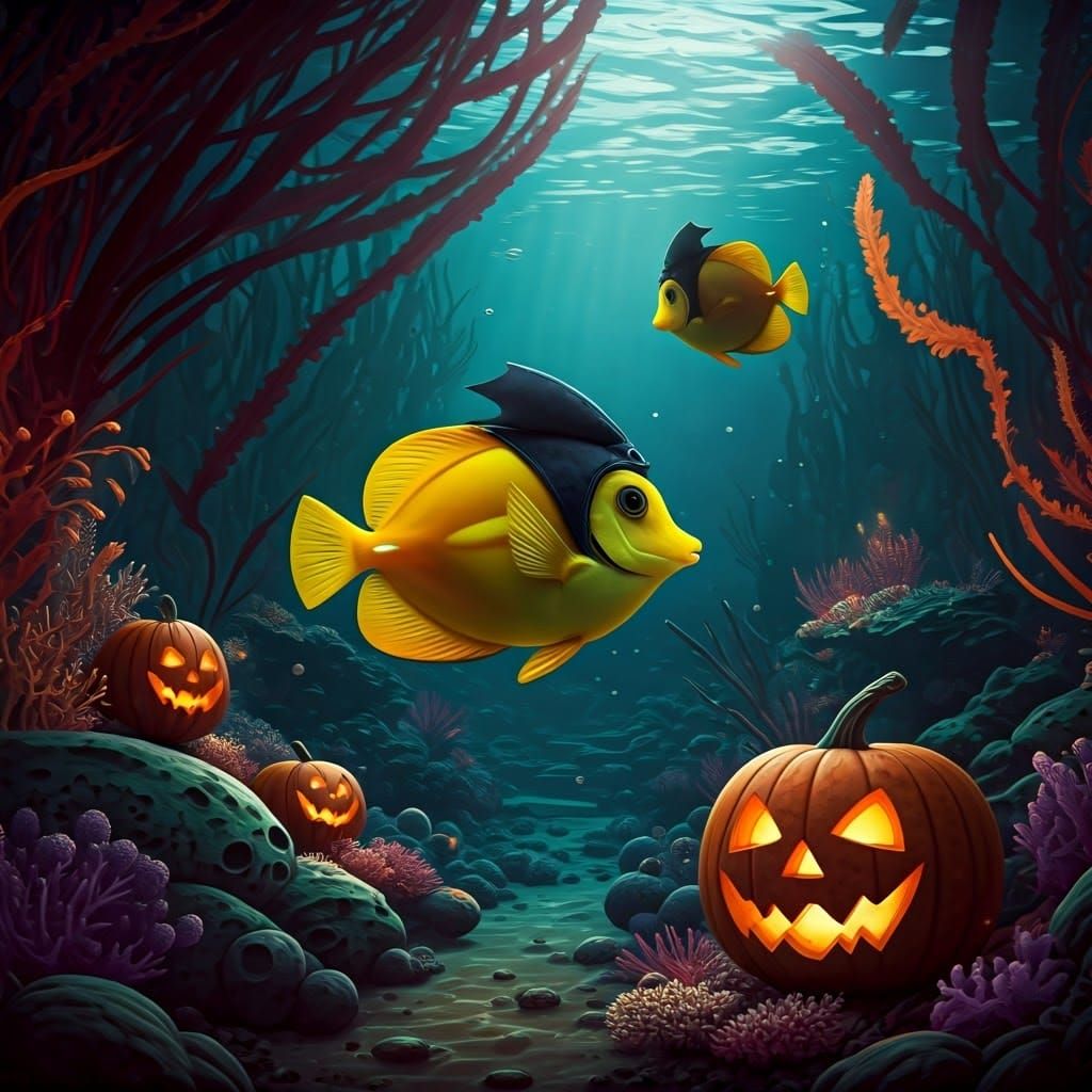 Whimsical Vampire Fish Halloween in Dreamlike Concept Art