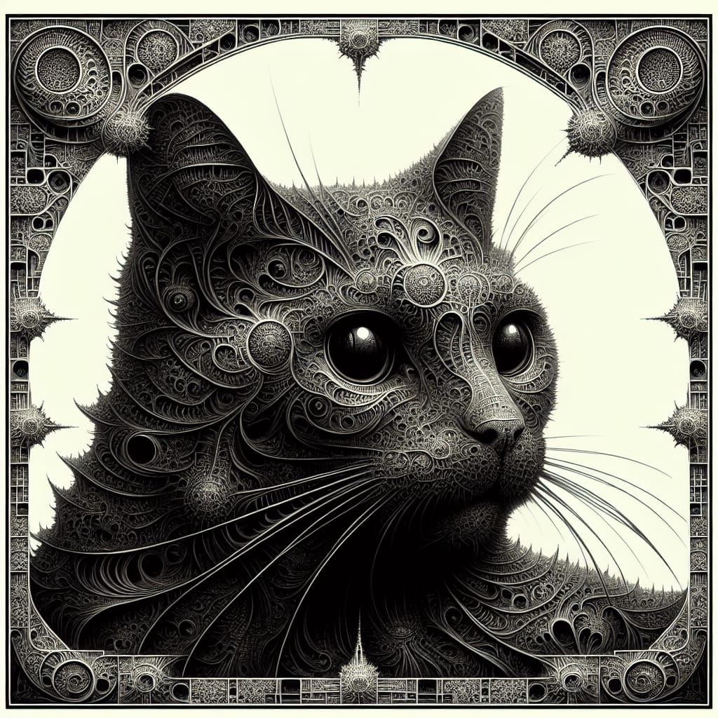 Black Cat Portrait in Dystopian Medieval Style