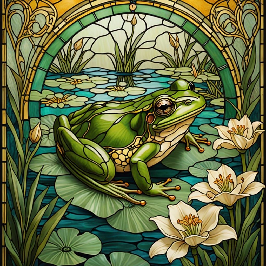 Art Nouveau Frog on Lily Pad in Klimt Style