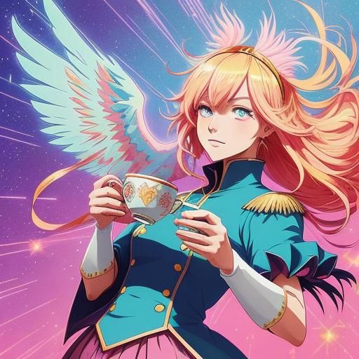 Anime Tarot Reader with Phoenix, Cel-Shaded Style