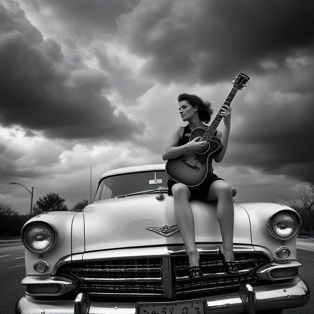 Moody 1950s Siren on a Sleek Roadster