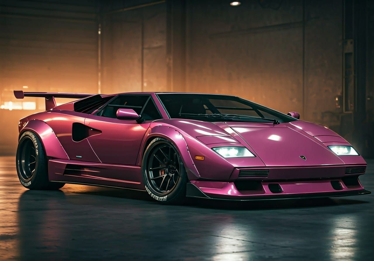 Lamborghini Countach Widebody in Futuristic Garage Setting