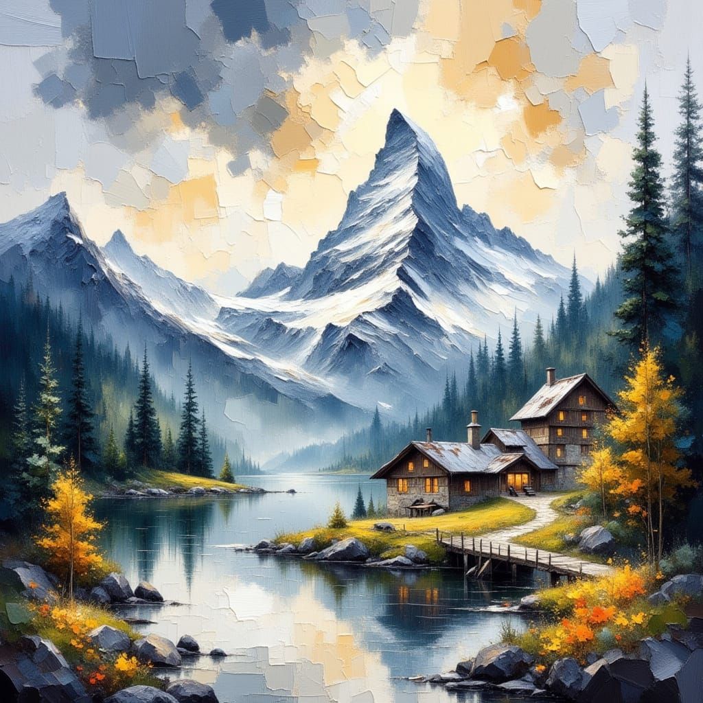 Breathtaking Matterhorn Painting in Impressionistic Oil Styl...