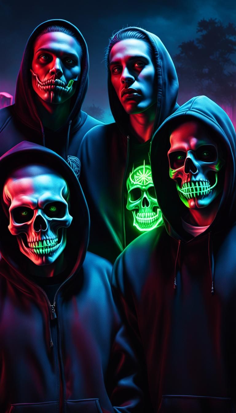 Neon Gangsters in Haunted Cemetery: 3D Digital Portrait