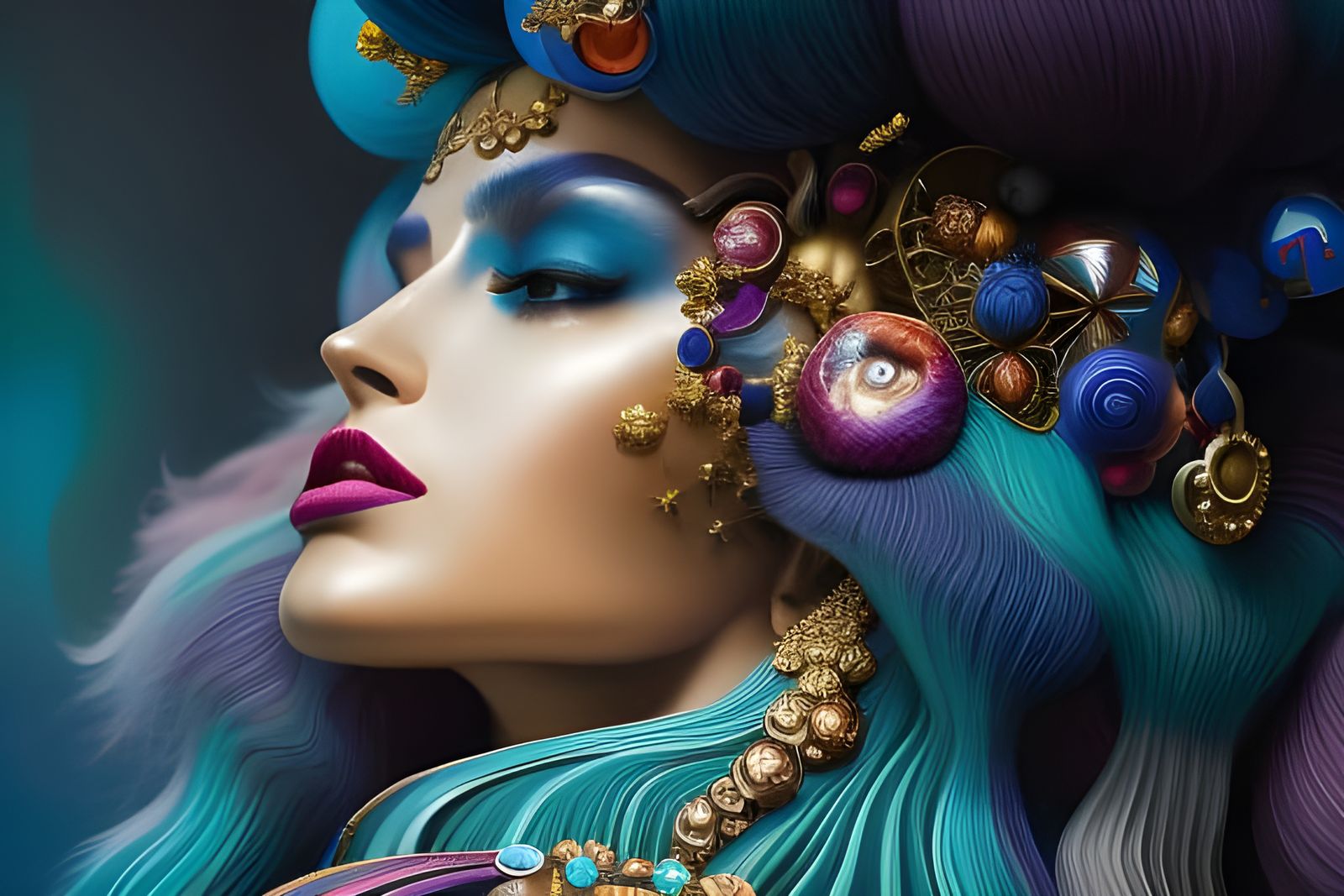 Gems and Flowers Atomic Skeleton in Hyperrealistic Style