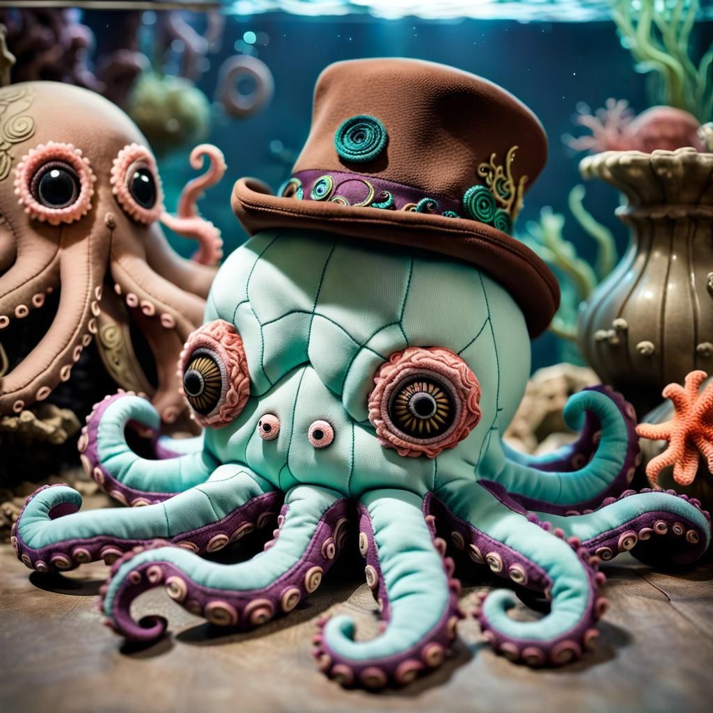 Patchwork Cthulhu Plush Doll with Top Hat