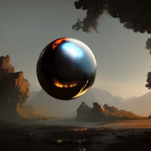 Floating Obsidian Sphere in Art Nouveau Style