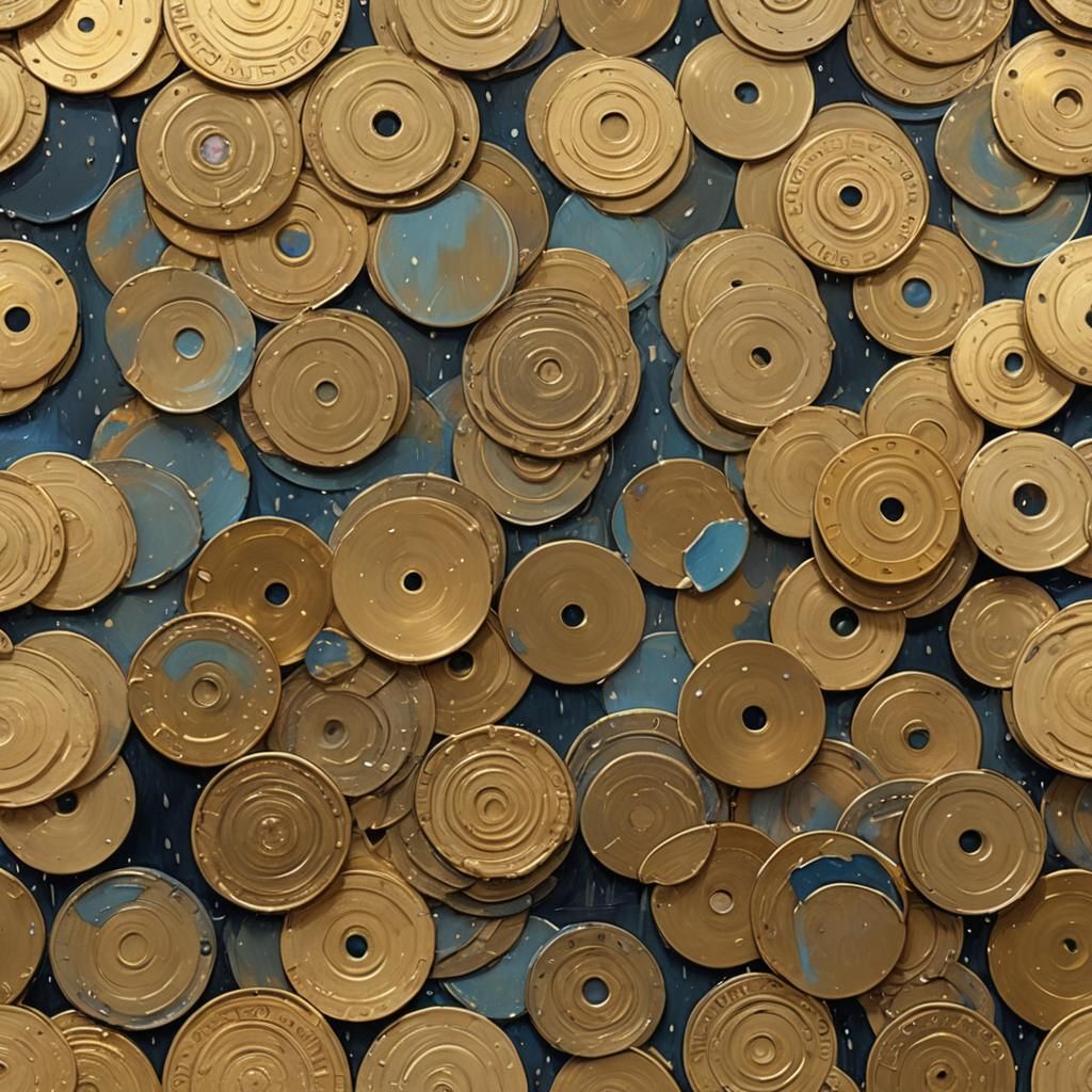 Gold Disks Request Rain: Impressionist Gouache Painting