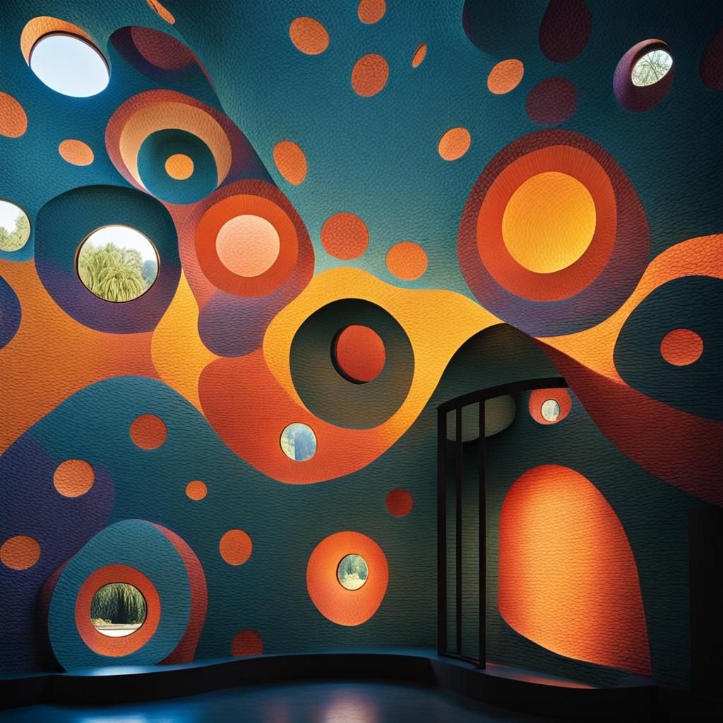 Modernist House Interior with Glass Walls