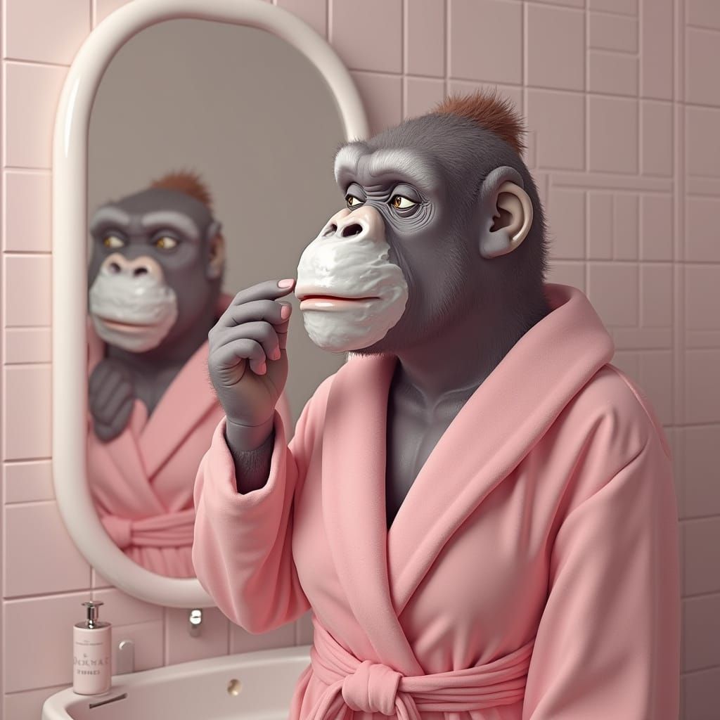 Gorilla's Beauty Routine: Anime-Style 3D Render