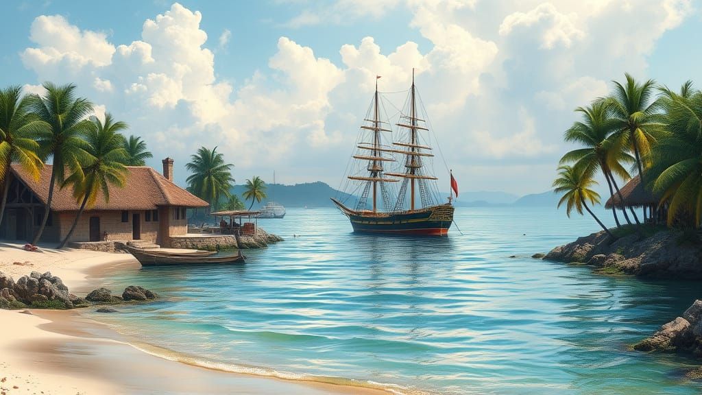 16th Century Harbor Scene in Impressionist Style