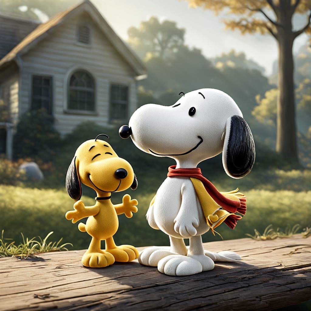 Snoopy and Woodstock in Classic Cartoon Style