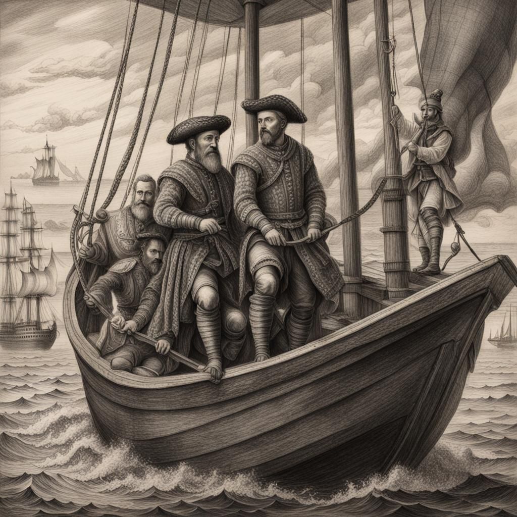 16th Century Gay Couple: Detailed Charcoal Drawing