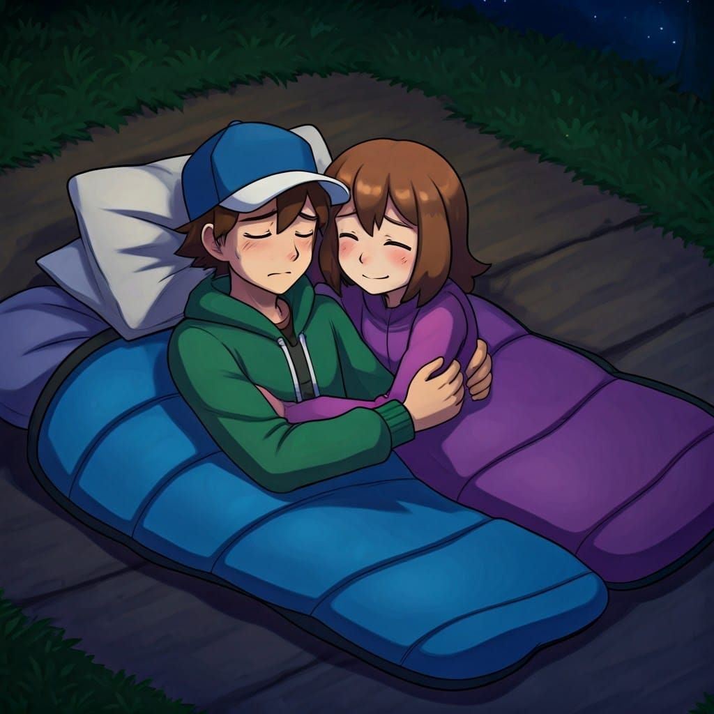 Comforting Pokémon Trainer in Night Campscape