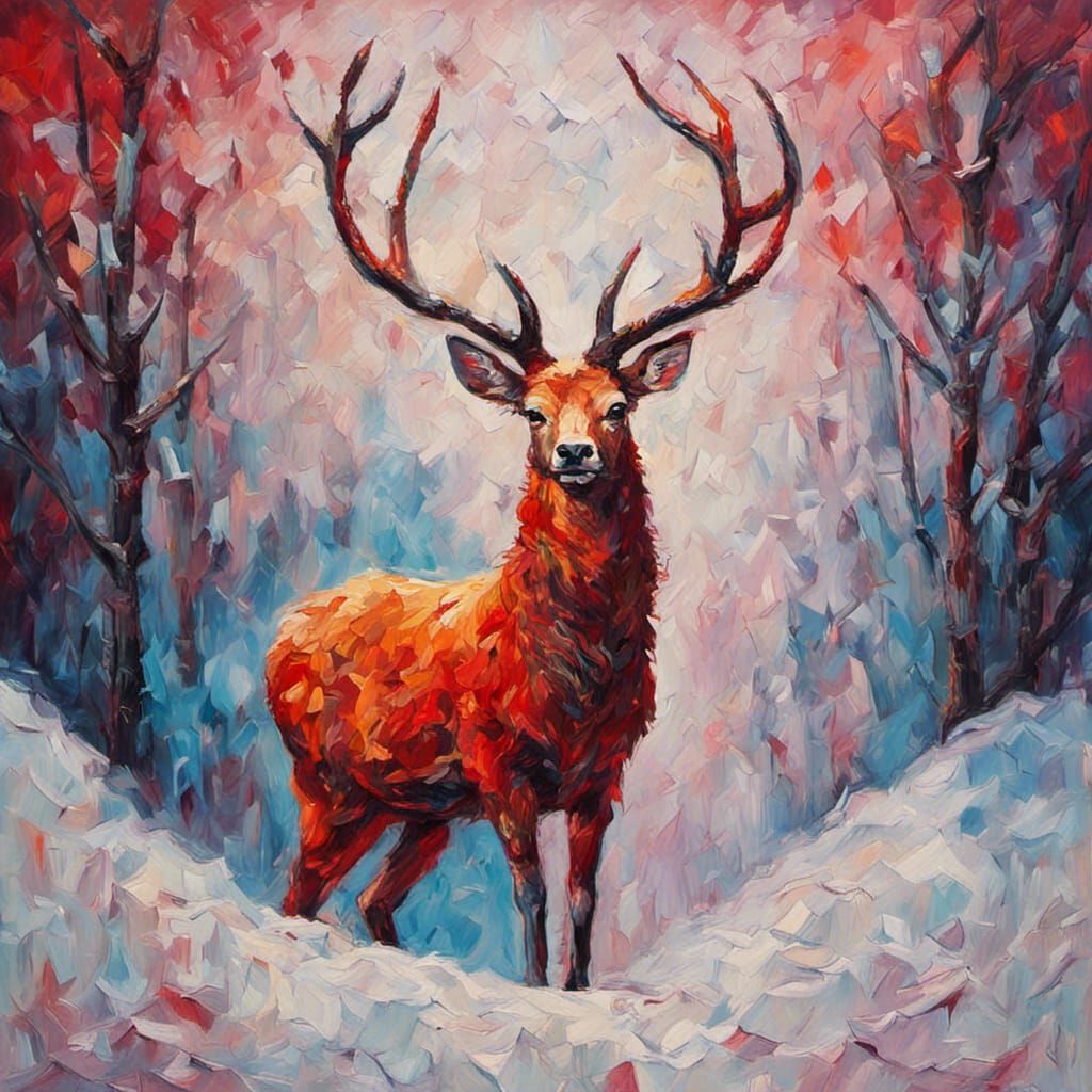 Christmas Reindeer with Red Nose in Expressionist Style