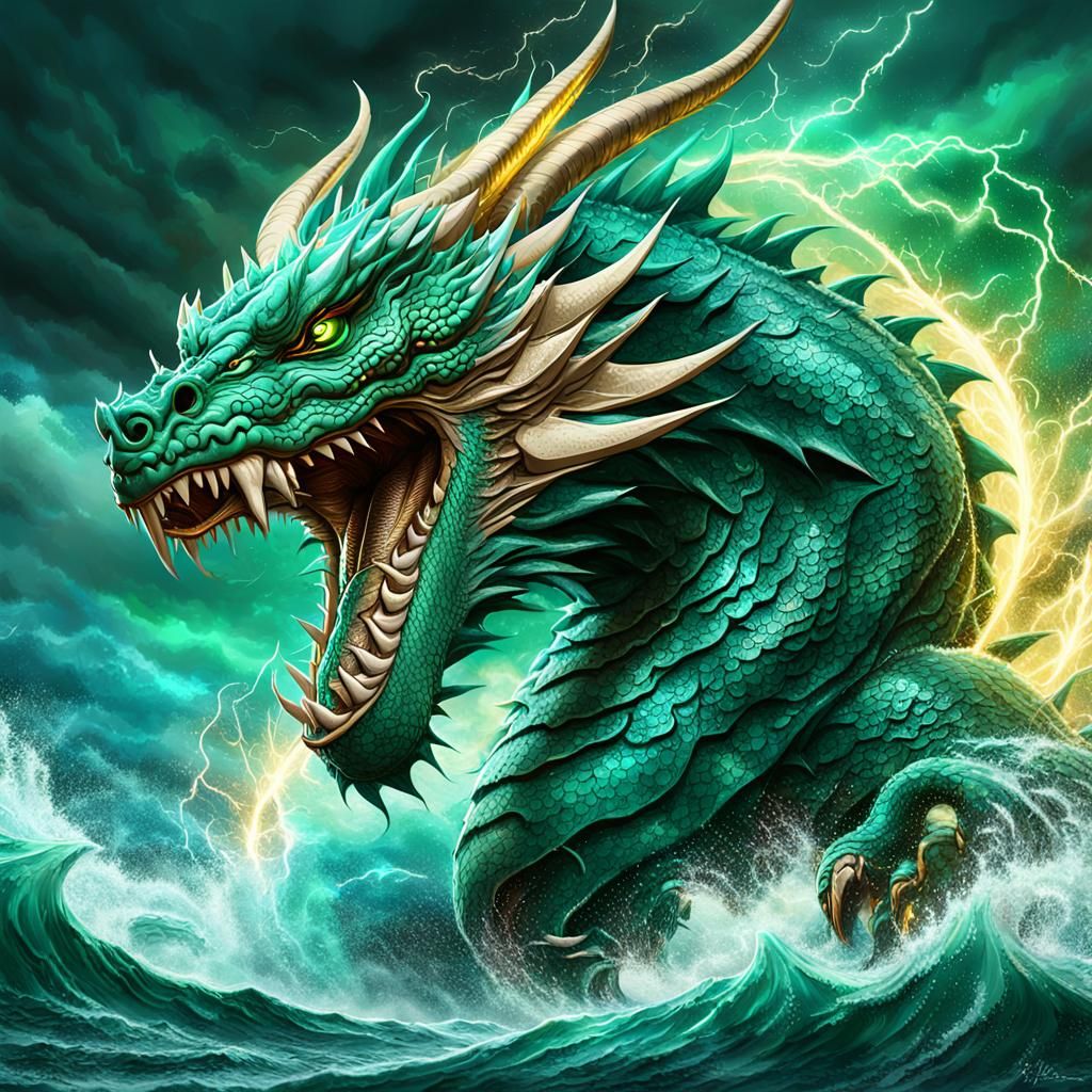 Dragon in Typhoon: Vivid Digital Art