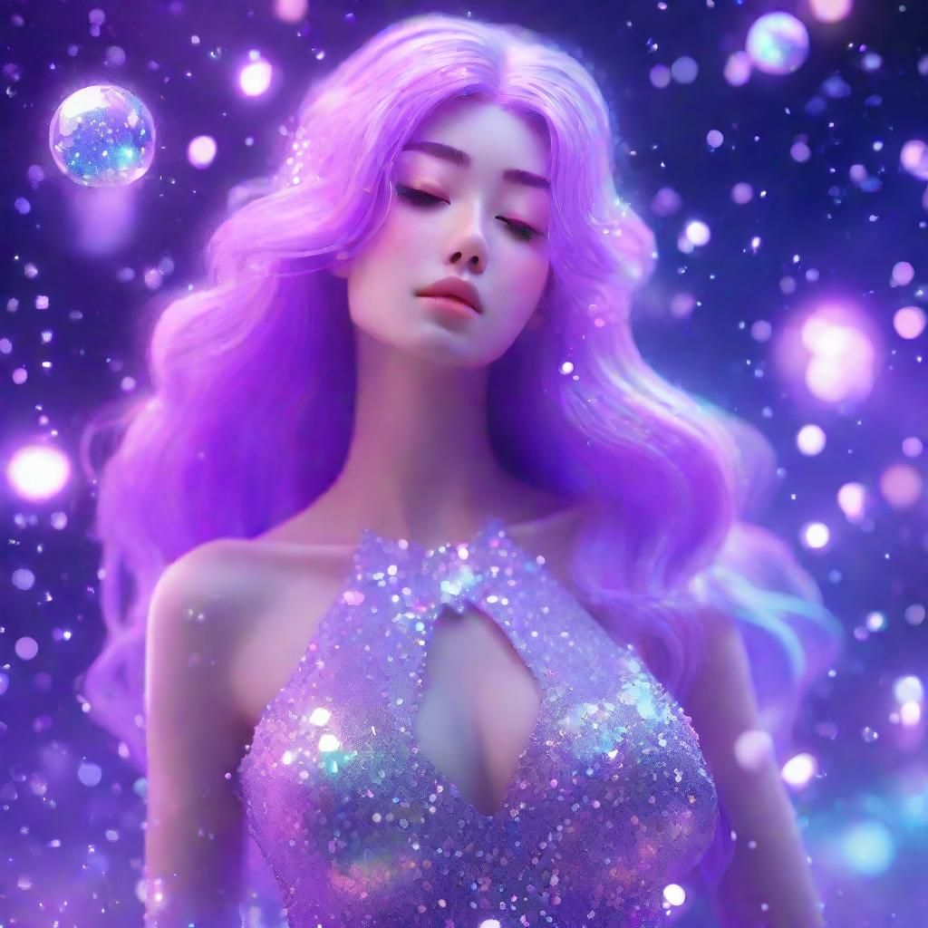 Celestial Anime Woman in Pastel Hues and Glitter