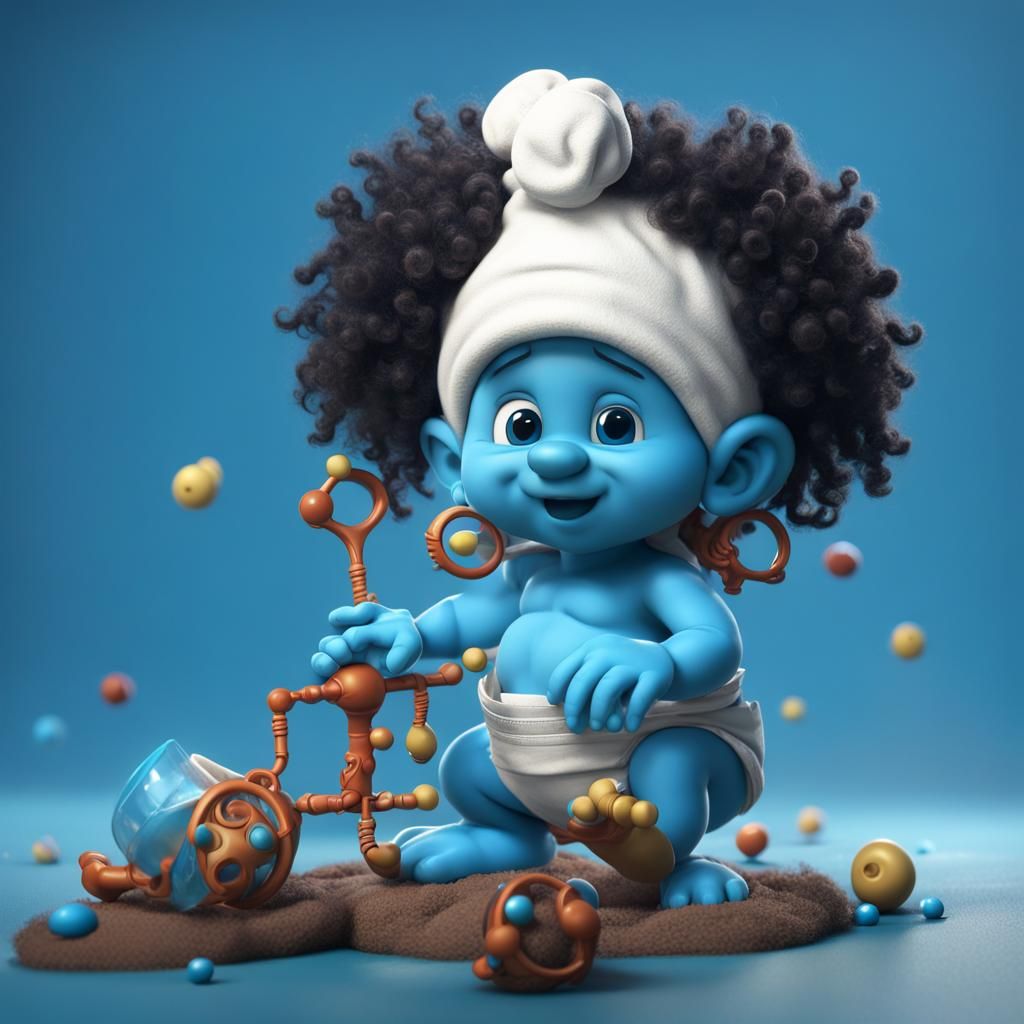 Baby Smurf with Afro Puffs Digital Art