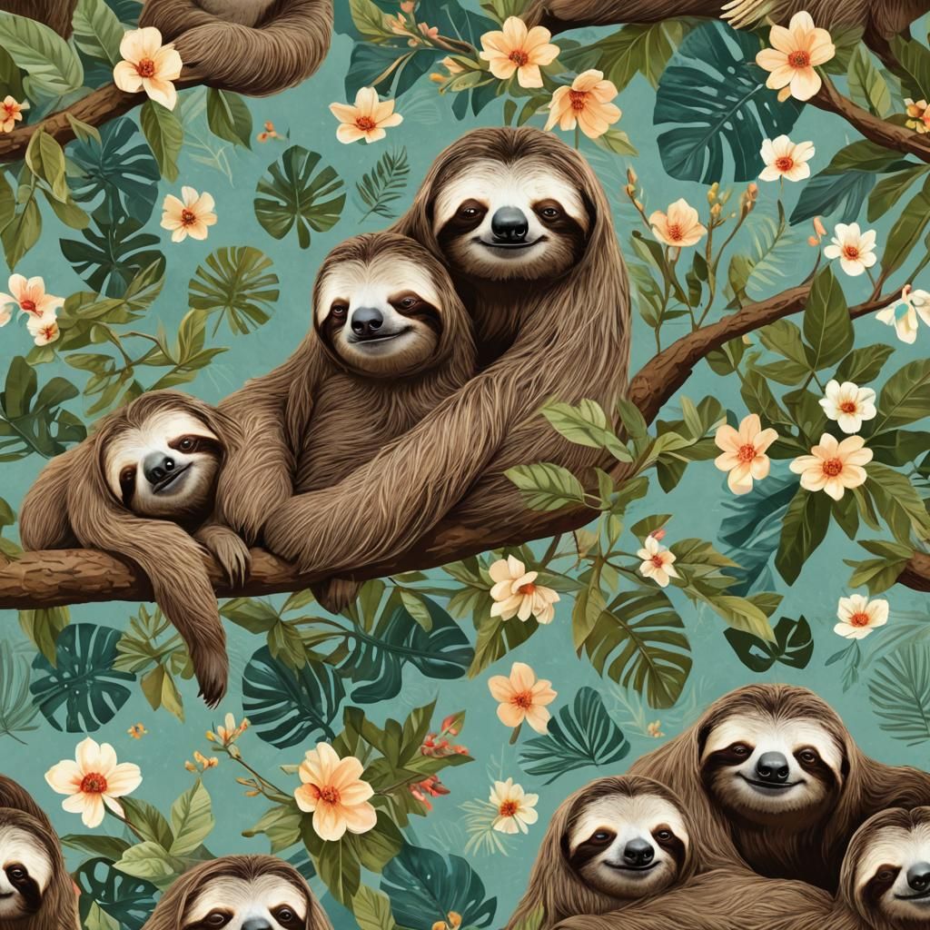 Sleepy Sloth in Colorful Digital Collage