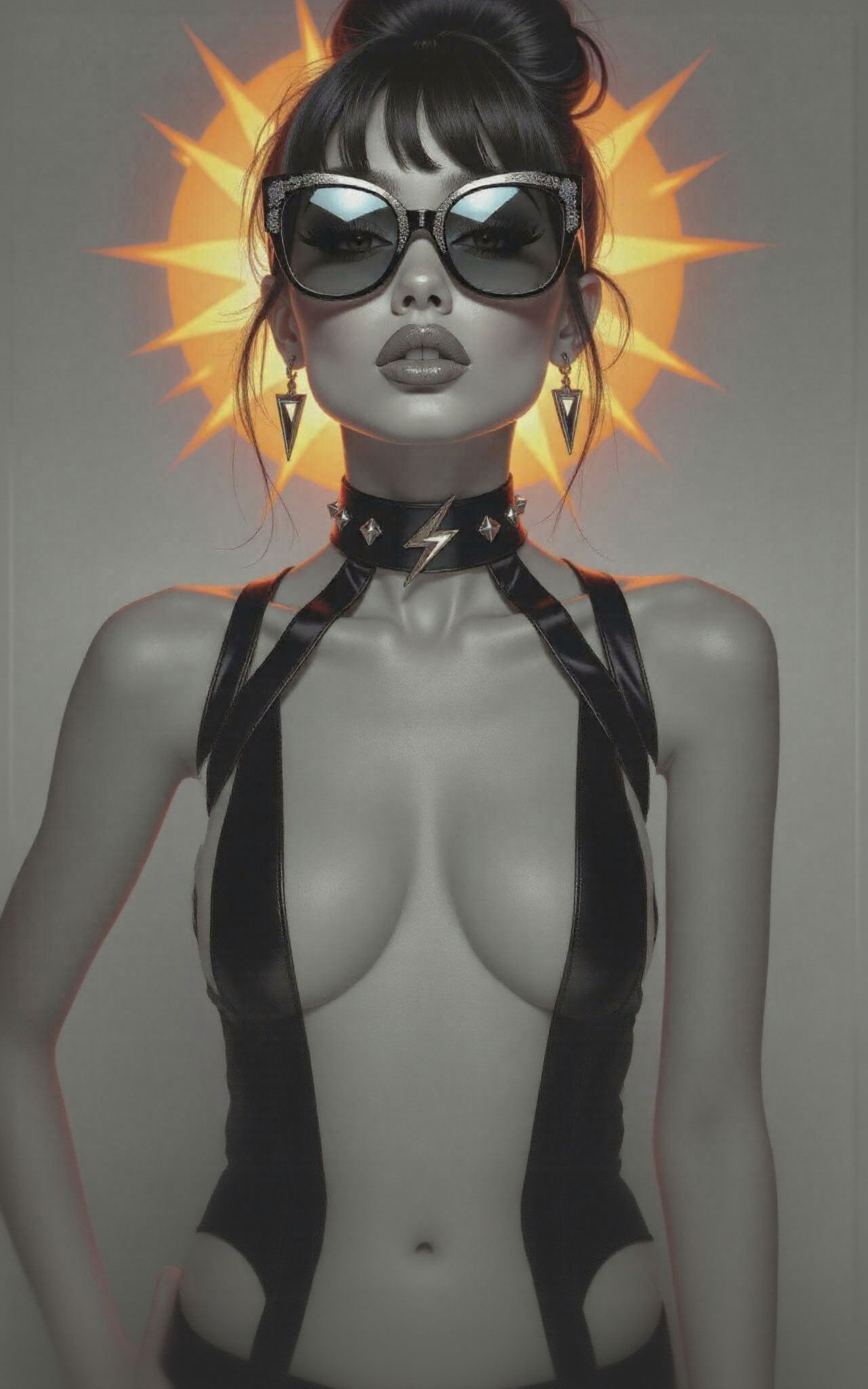 Sunglasses Reflecting a Girl, in Pencil Drawing Style