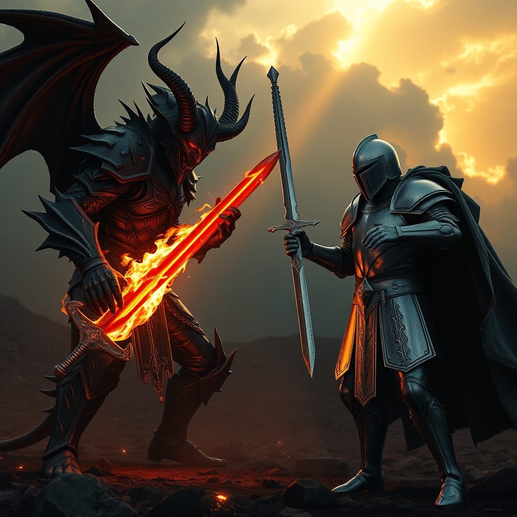 Epic Dark Fantasy Duel of Light and Shadow