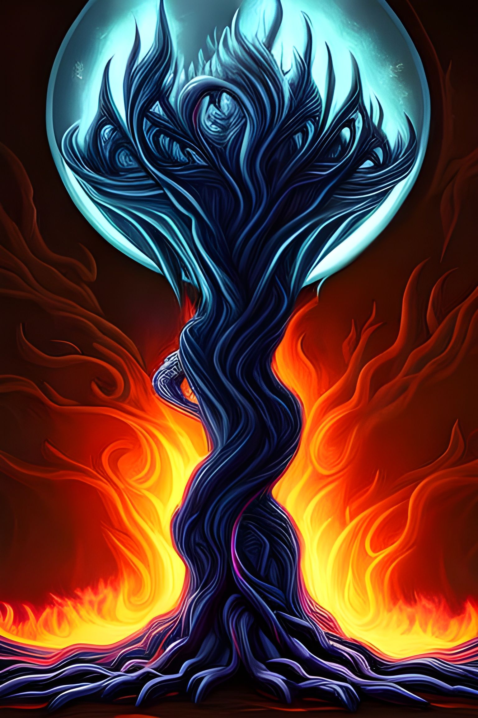 Flaming Evil Tree: Hyperdetailed Fantasy Art