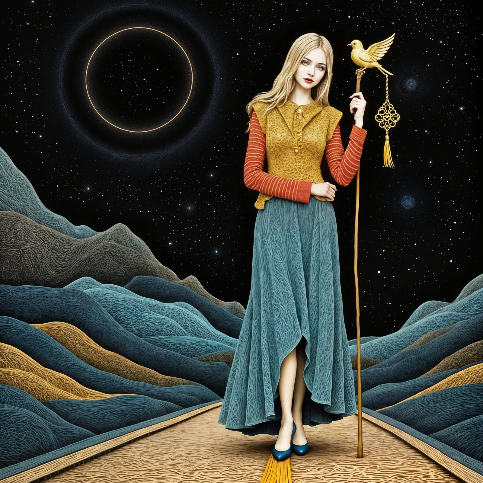 Modernist Female Form in Starry Night Sky