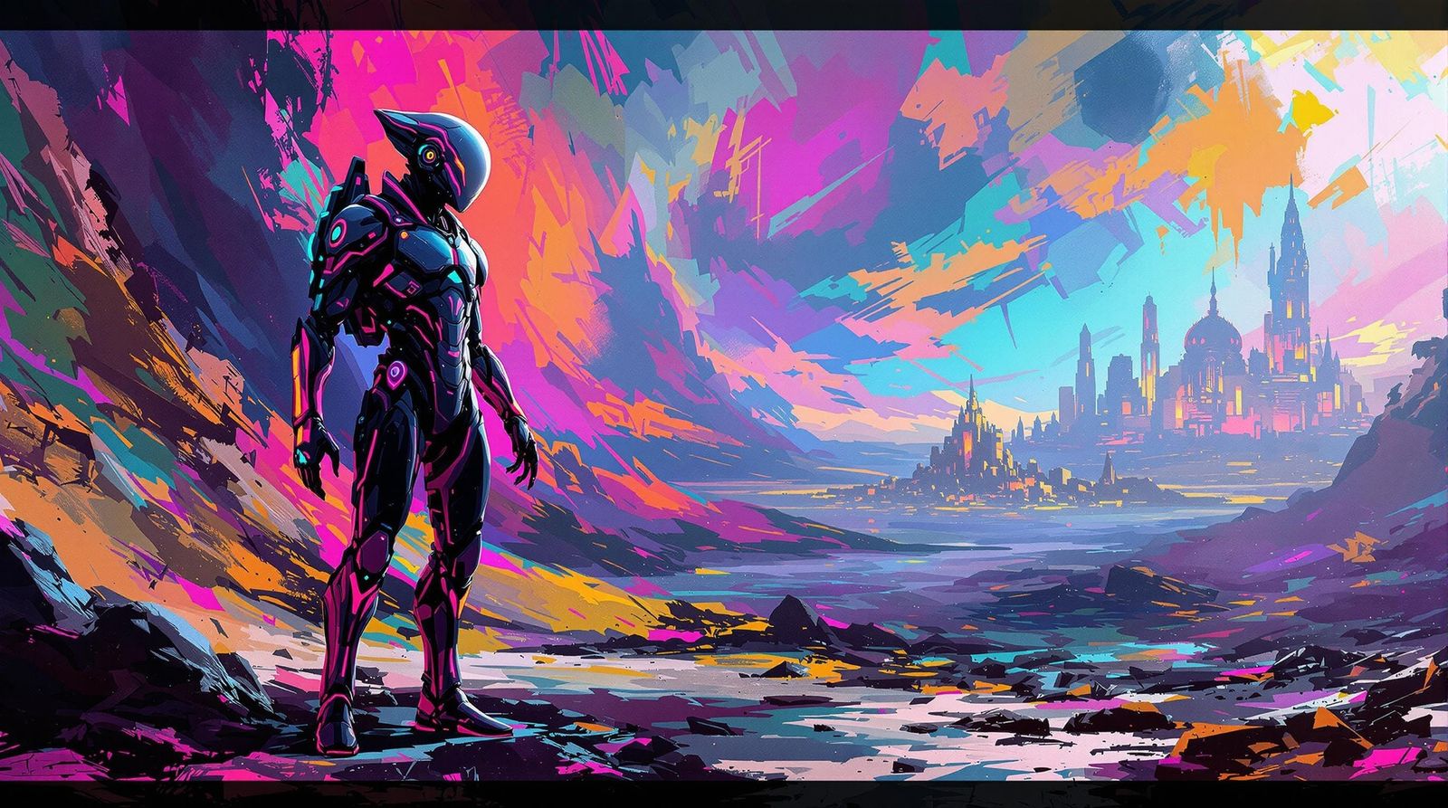 Heroic Alien Soldier in Futuristic Abstract Style