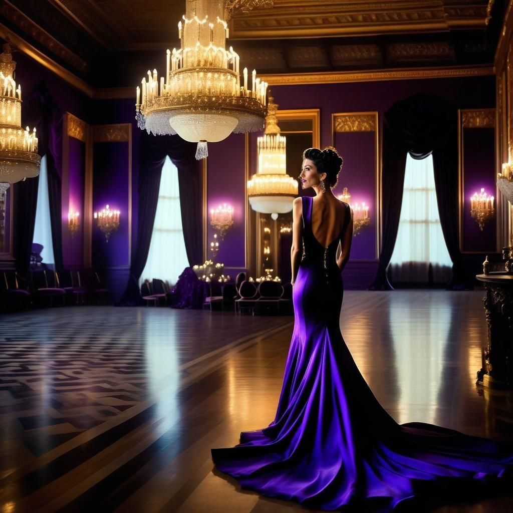 Claudia Black in Opulent Ballroom, Old Hollywood Glamour