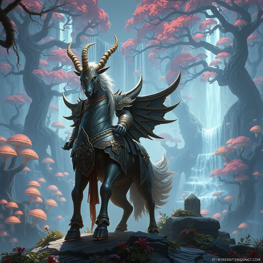 Armored Centaur in Dreamlike Fantasy Landscape