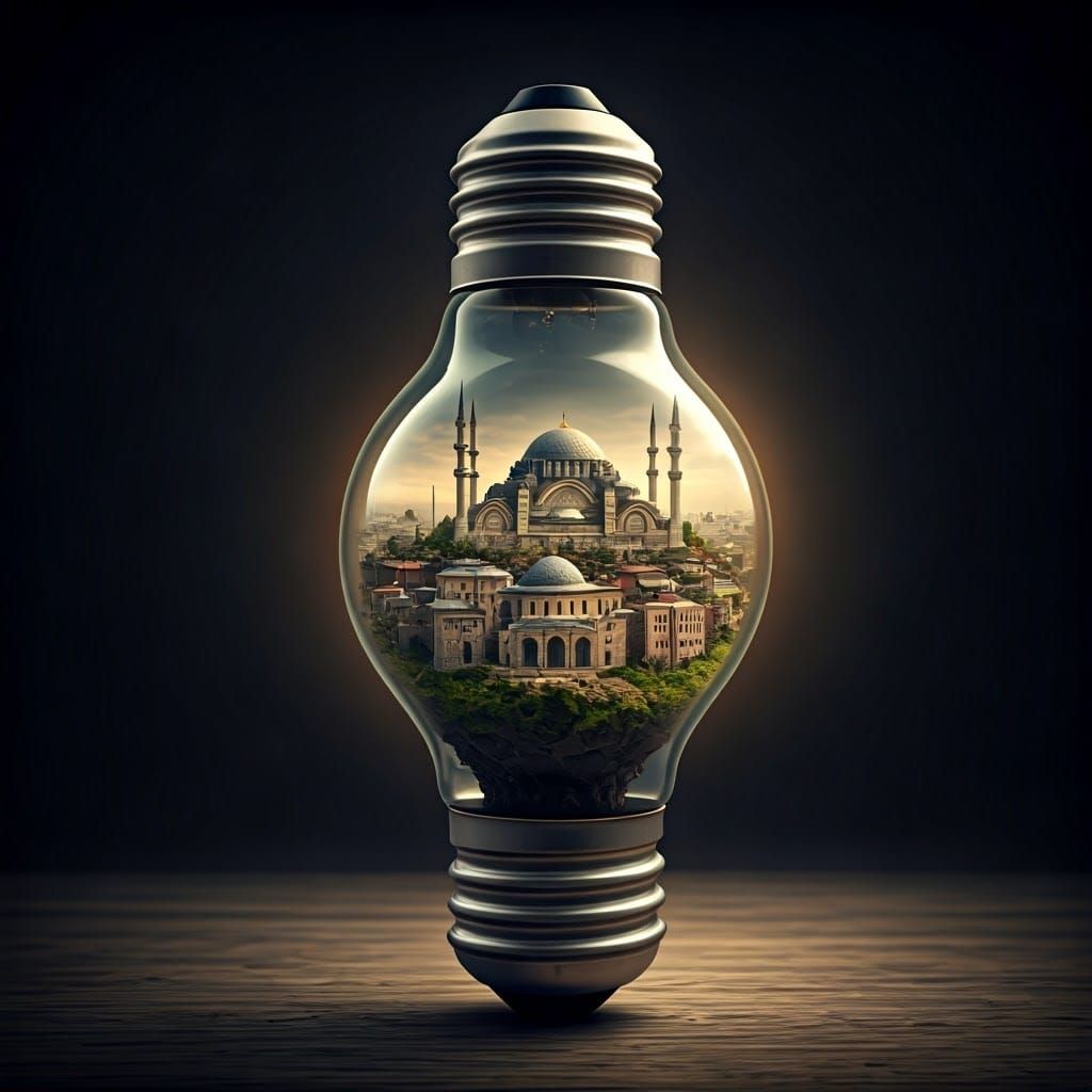 Ethereal Cityscape Radiates Warm Light Within Glowing Light ...