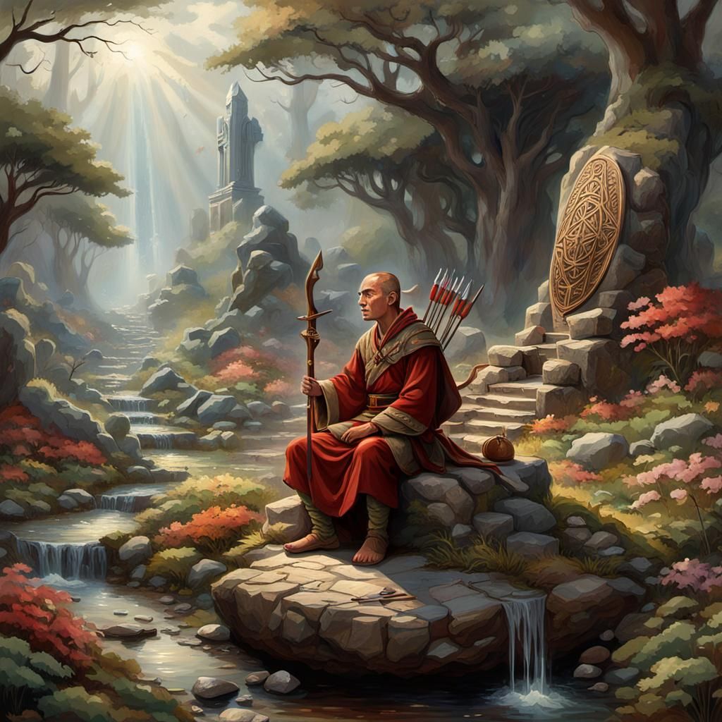 Ethereal Fantasy Elf Meditating in Rock Garden