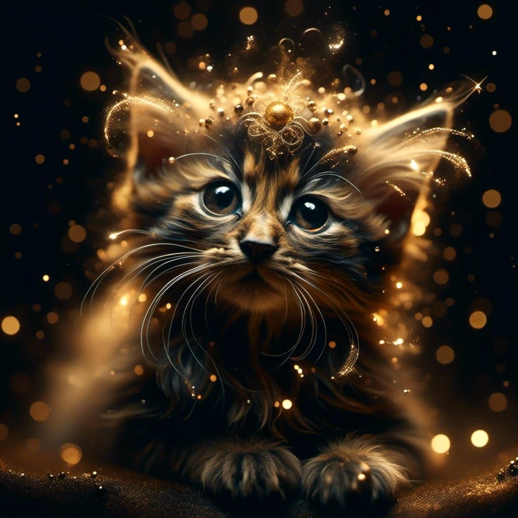 Ethereal Golden Kitten Spirit in Sparkling Mist