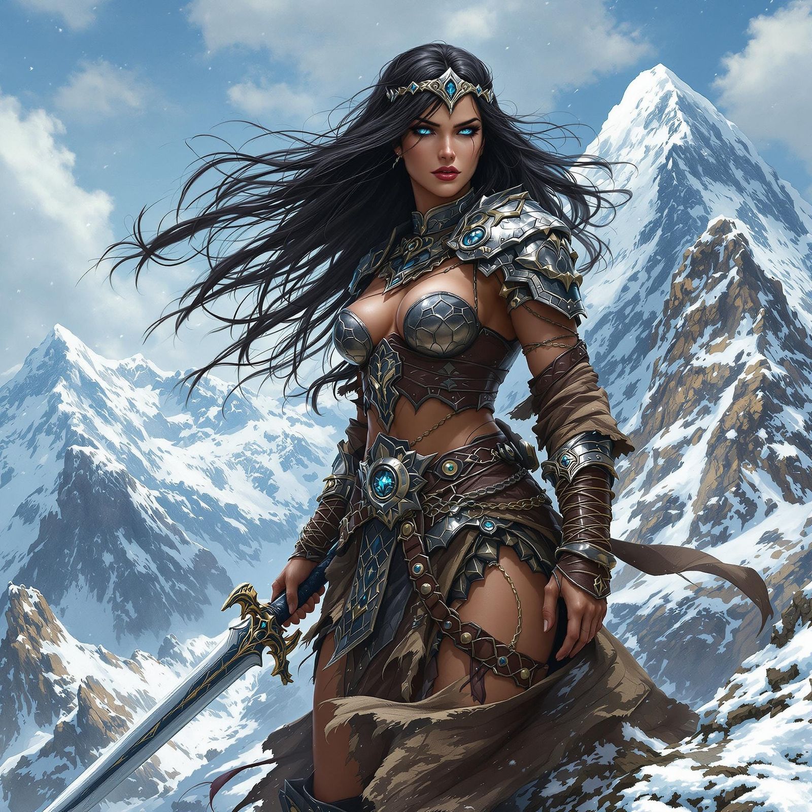 Barbarian Queen Overlooking Kingdom, Hyperdetailed Splash Ar...