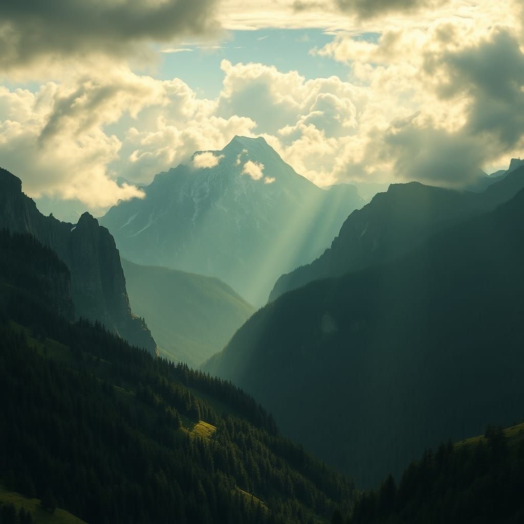 Dramatic Mountain Vista in Hyperrealistic Style