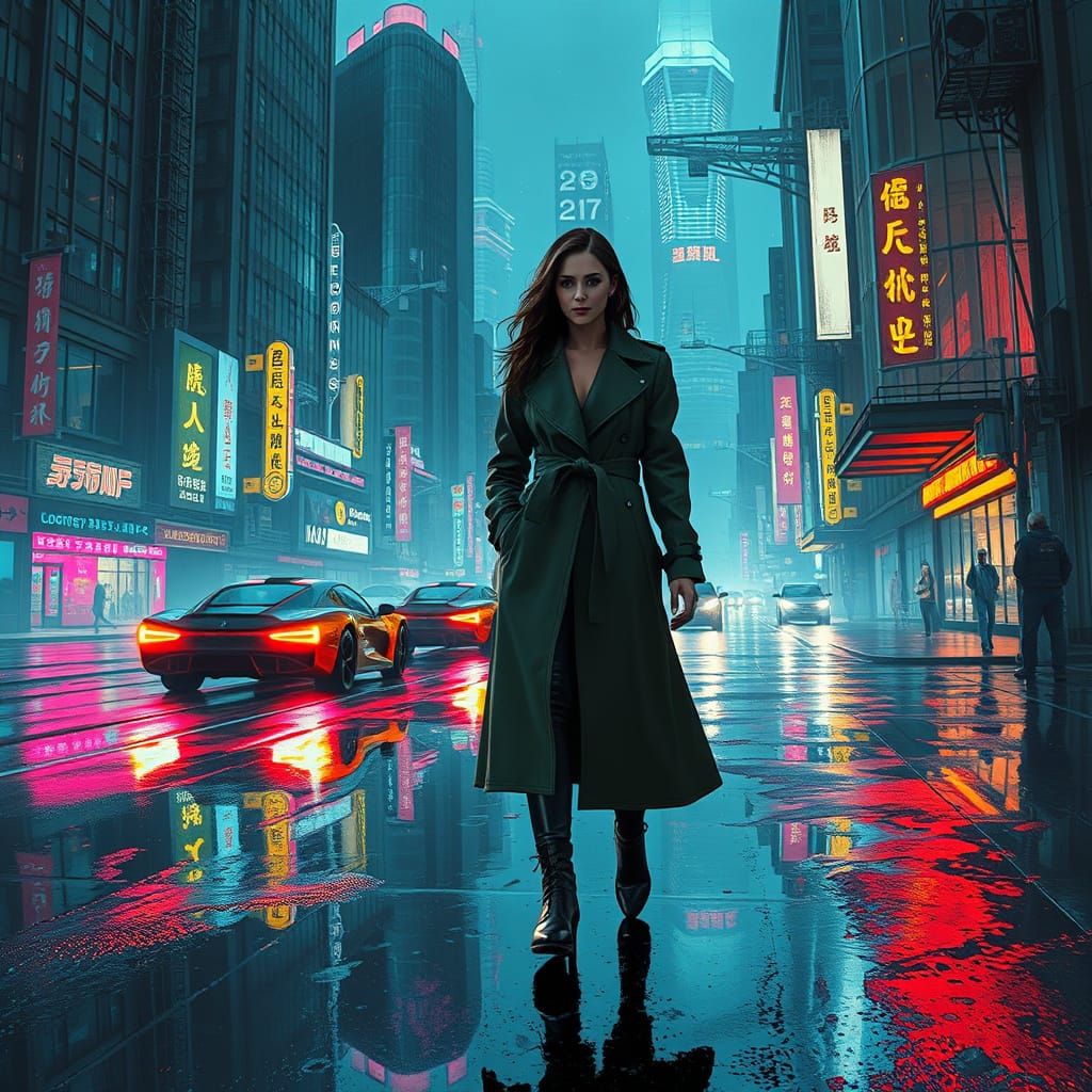 Cyberpunk Cityscape at Night with Flying Cars