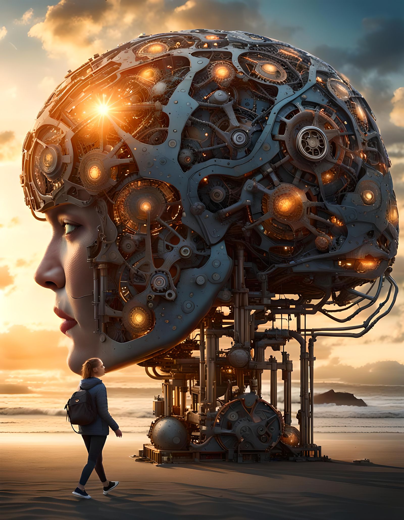 Mechanical Brain Assembly at Sunrise