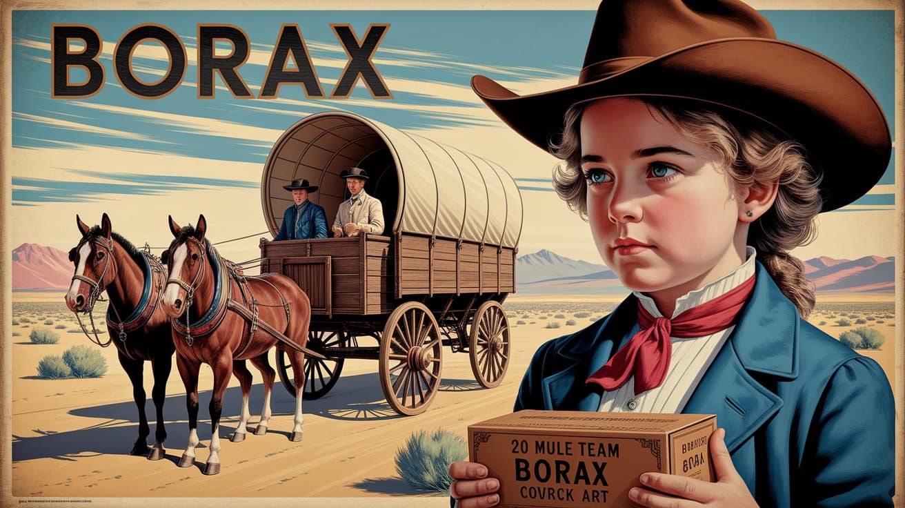 Vintage 1880s rustic weathered painted poster of 20 Mule Team Borax poster