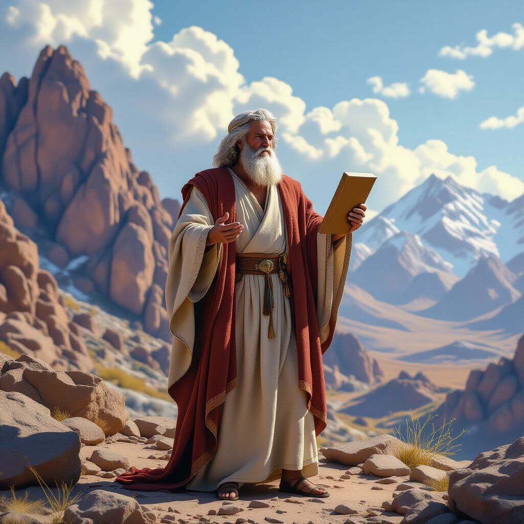 Moses with Ten Commandments on Mount Sinai