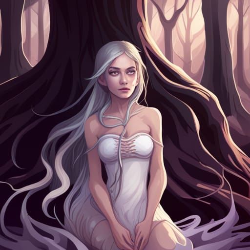 Fairycore Ghost Girl in Humid Bog