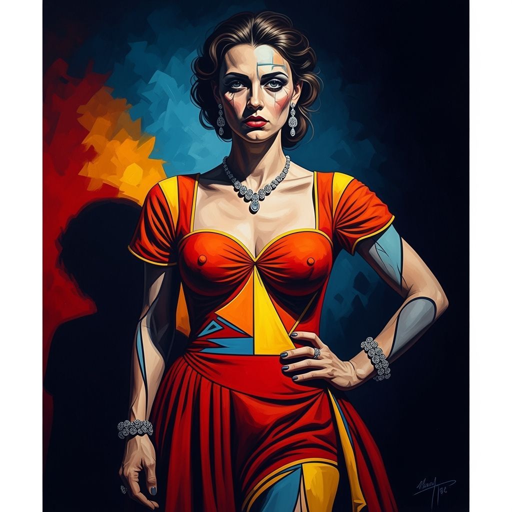 Picasso-Style Portrait: Realistic Face, Vibrant Colors