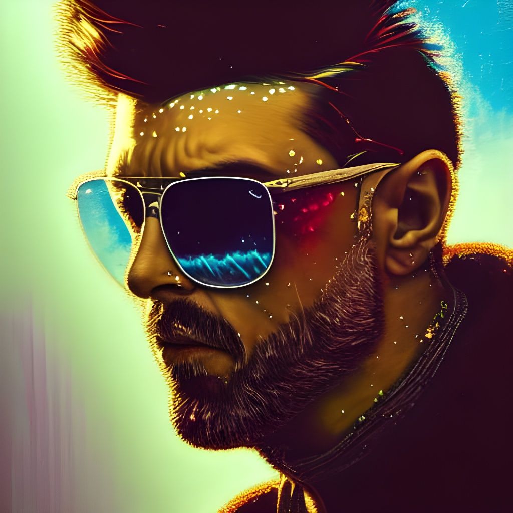 Cool Man with Sunglasses in Fractal Iridescence