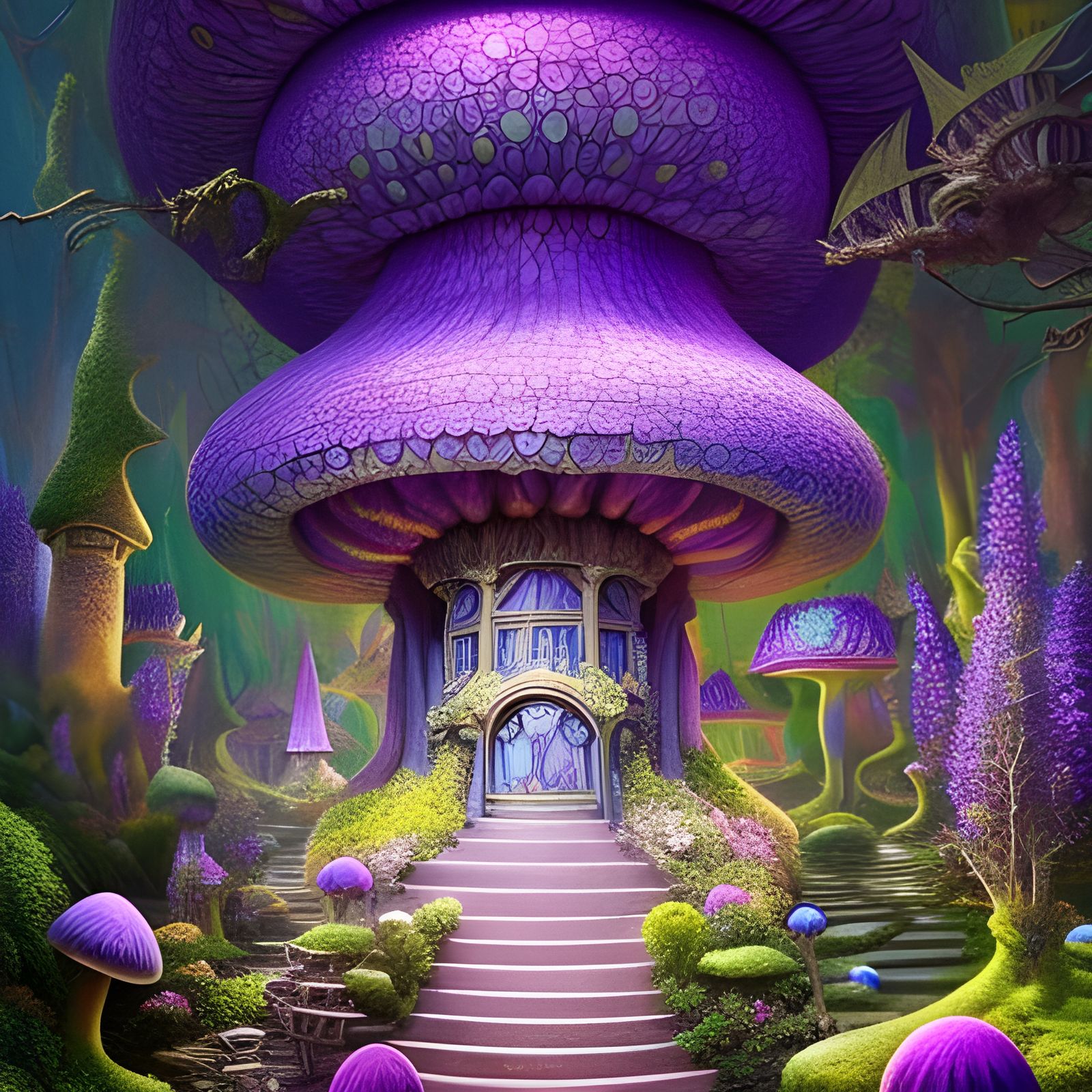 Fairytale Shroompunk Mansion in Hyperdetailed Illustration