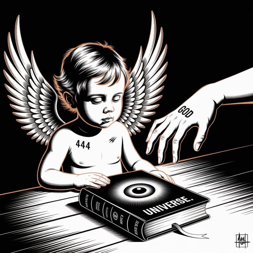 Child with Angel Wings Tattoo in Underground Style