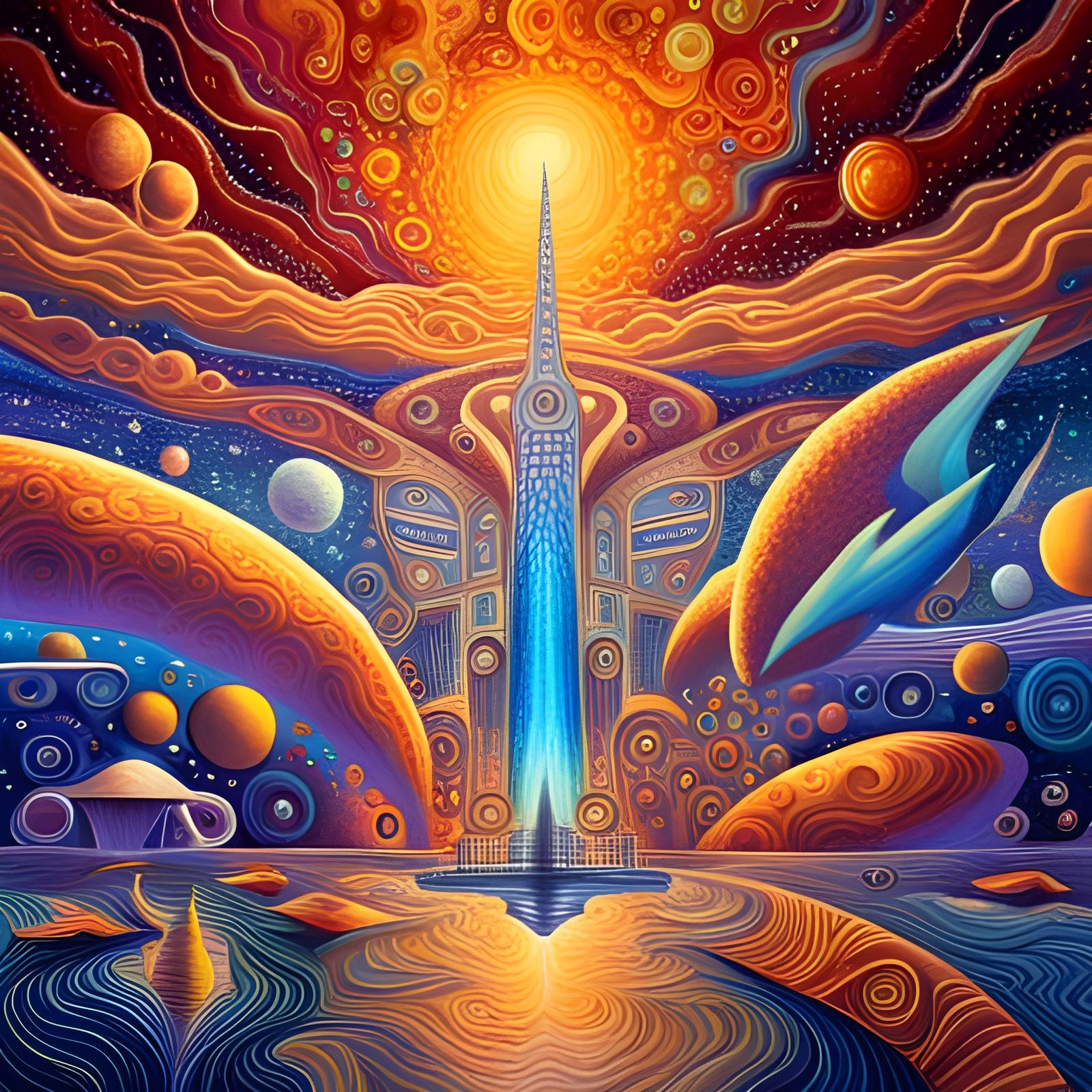 Complex 3D Starship with Planetary Rings and Fractals