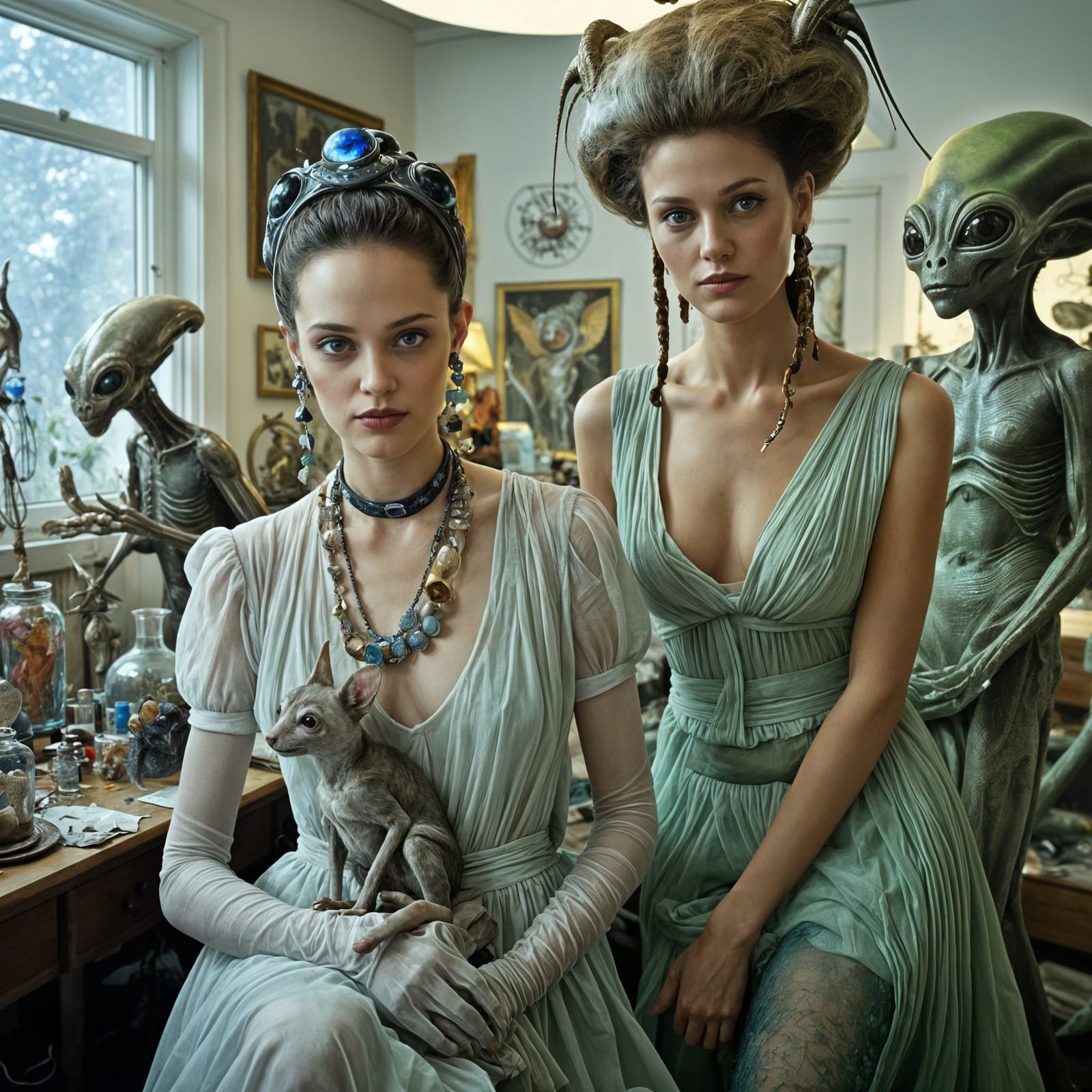 Smiling Hostess Leads Alien Art Tour